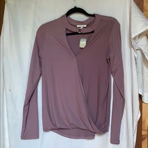 Dusty rose blouse with choker neckline
